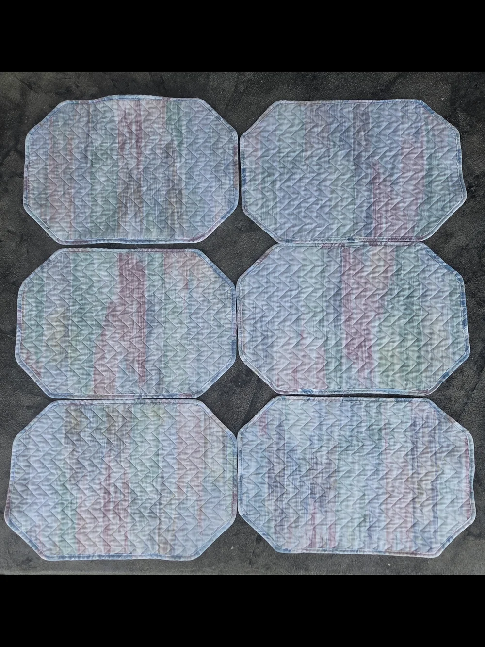 Vintage Pastel Floral Reversable Stripe Quilted Placemats - Set of 6